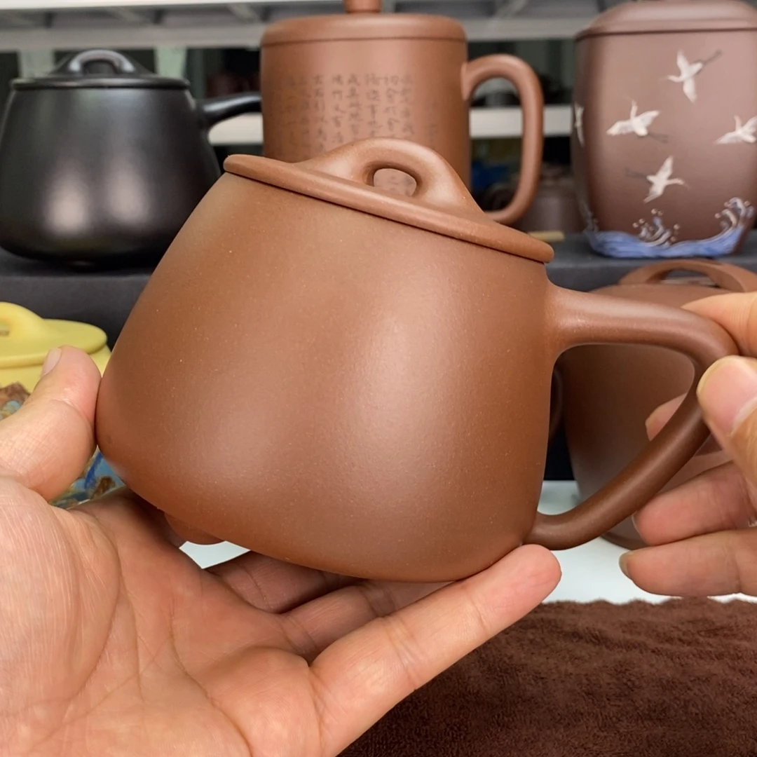 紫砂茶杯紫泥石瓢光素