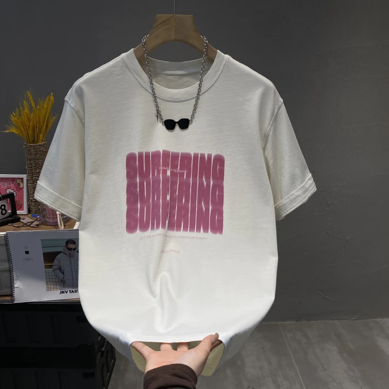 潮牌字母印花t恤男短袖宽松夏季2025新款短袖休闲潮流上衣服