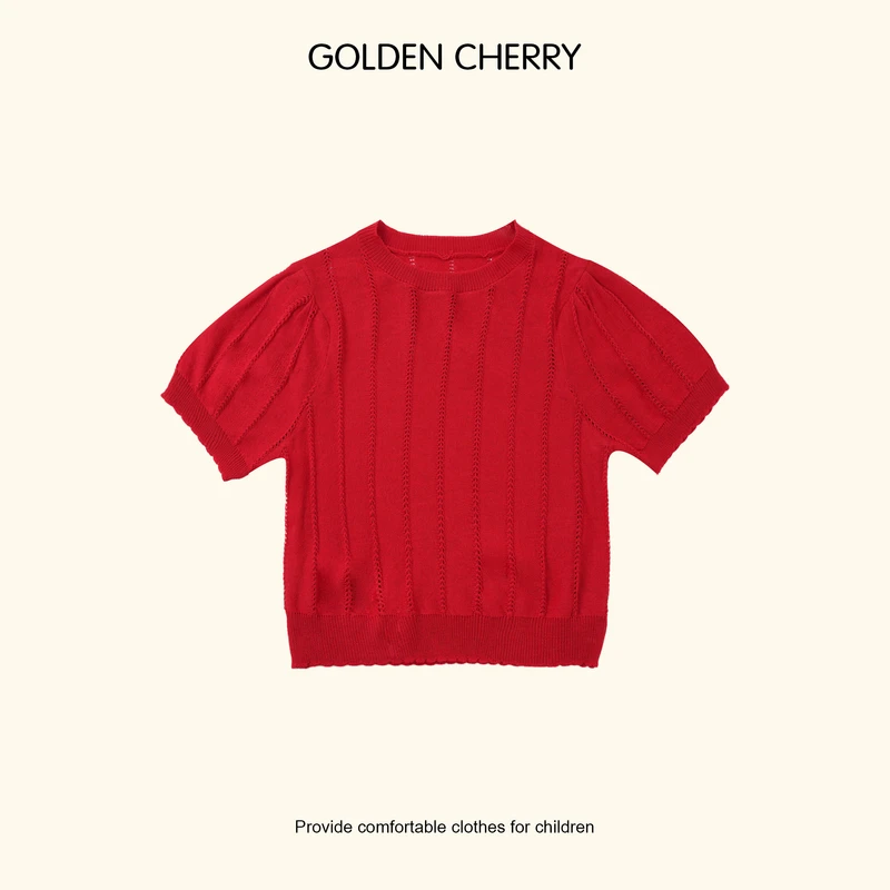 【Golden cherry】小童红色针织透气休闲T恤QS070