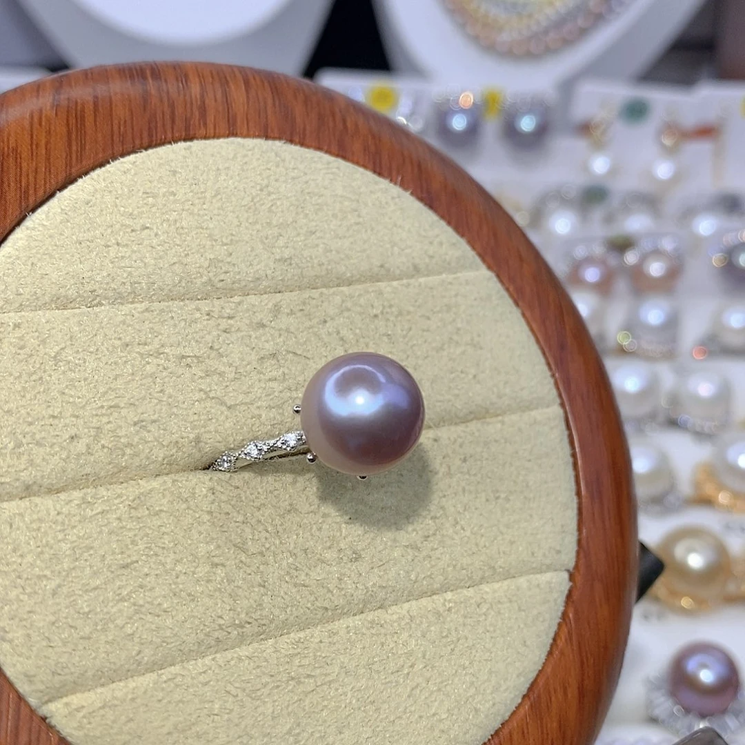 知***染淡水珍珠戒指银S925镶嵌F
