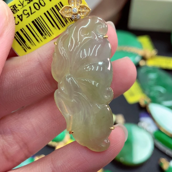 翡翠18K金镶嵌吊坠(不含链)