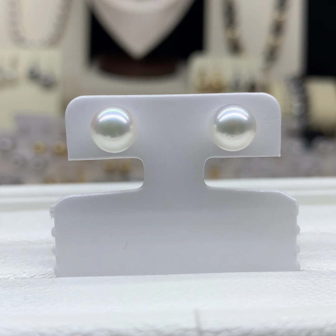 耳饰海水珍珠18K金镶嵌7-8mm海水珍珠耳钉