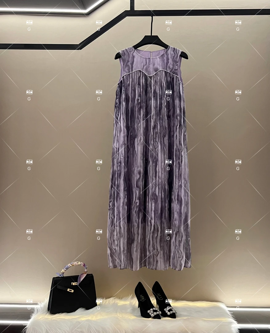 【L姐】夏季新款复古时尚百搭印花无袖连衣裙 H-708