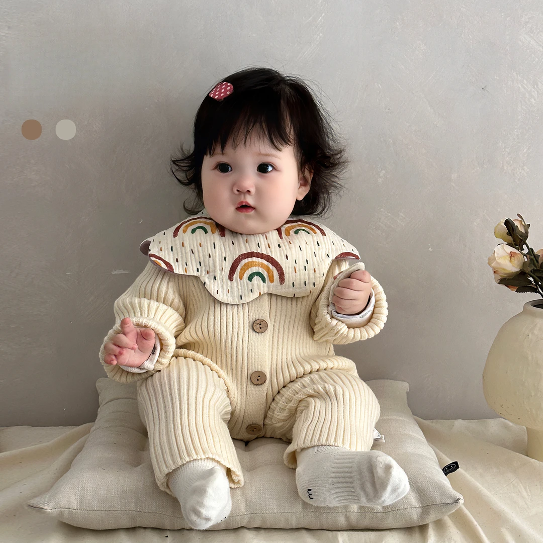 满月宝宝衣服秋季洋气针织连体衣婴儿早秋外出服可爱哈衣女宝秋装