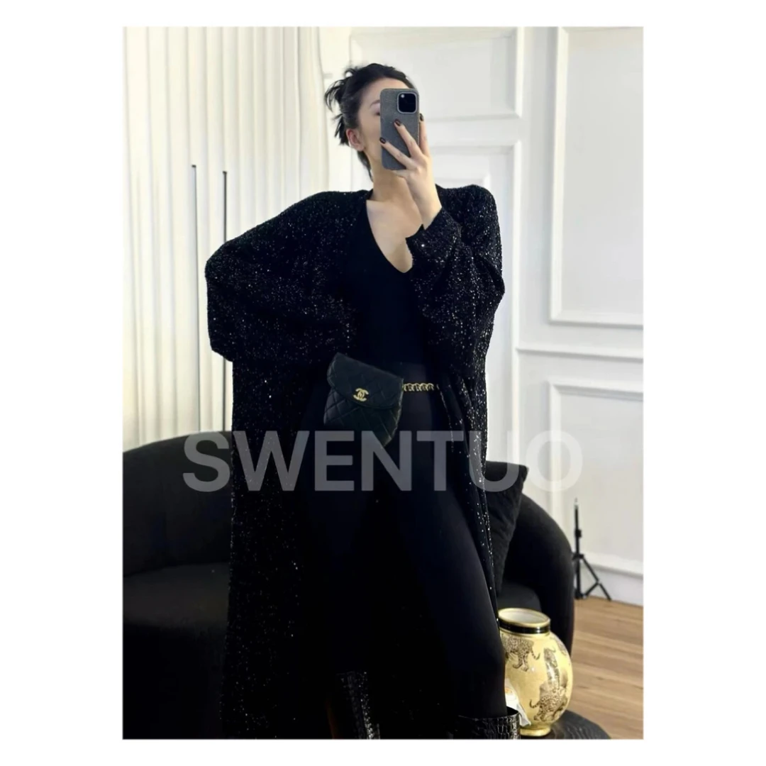 SWENTUO.高定系列-时尚设计款亮片针织长款浴袍款外套
