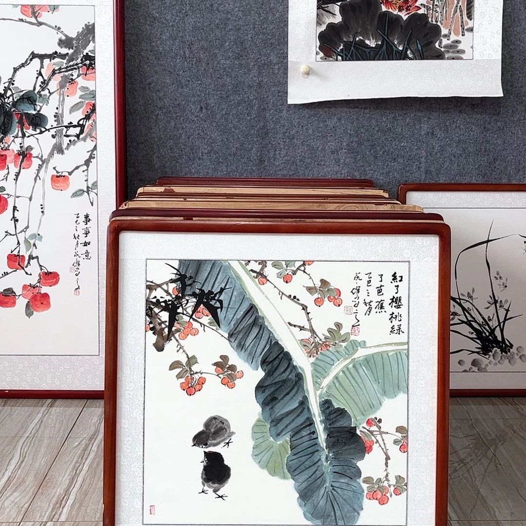 国画书画作品带框63×63