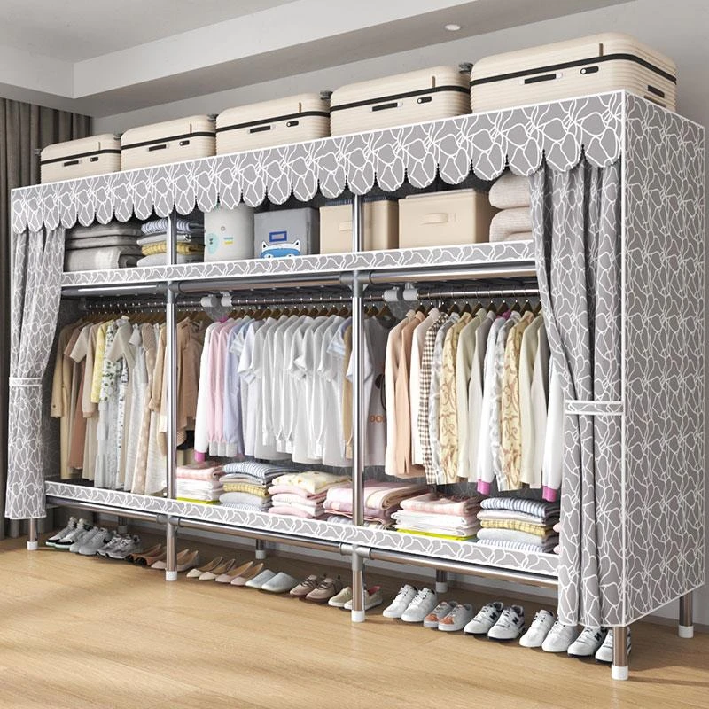 26mm新款简易组装布衣柜家用卧室加厚加粗全钢架出租房用结实耐用