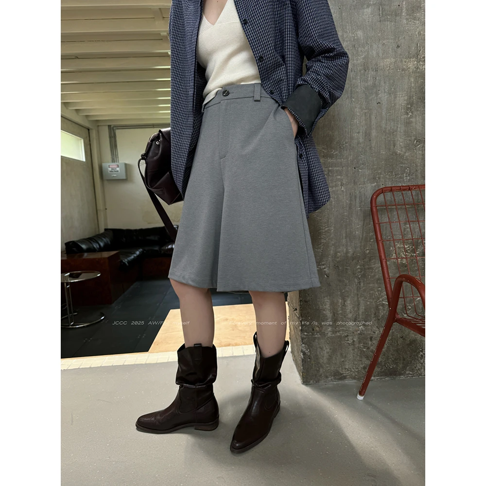 JCCC影子【雅灰】灰色极简阔腿宽松直筒短裤JE5BSU10