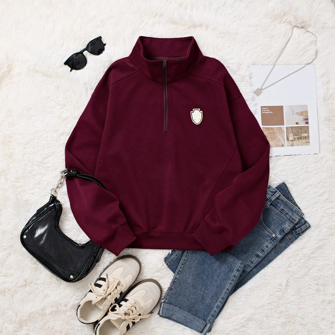 2025新款秋冬红酒休闲套头卫衣棉小立领精致显瘦卫衣