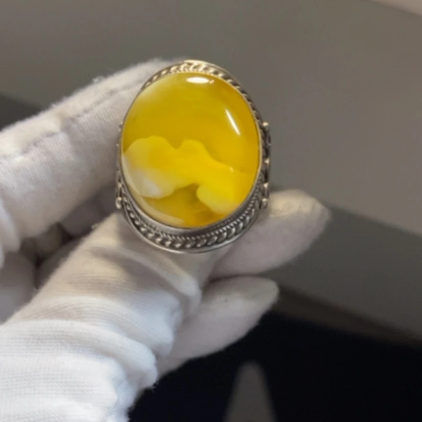 【闪购商品】蜜蜡戒指银S925镶嵌铂*