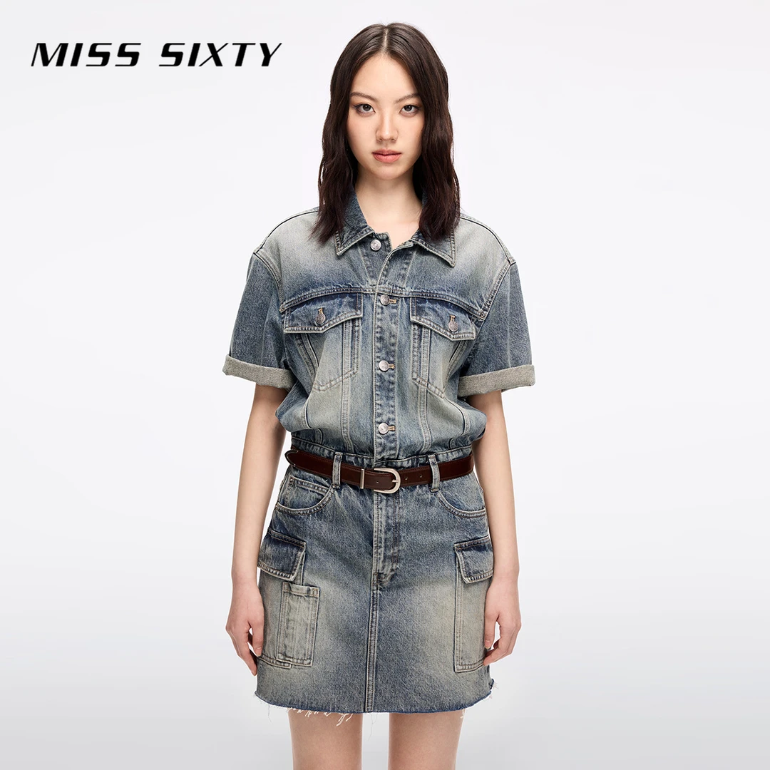 【防晒】Miss Sixty2025春季新款牛仔连衣裙女配腰带工装短裙流光风