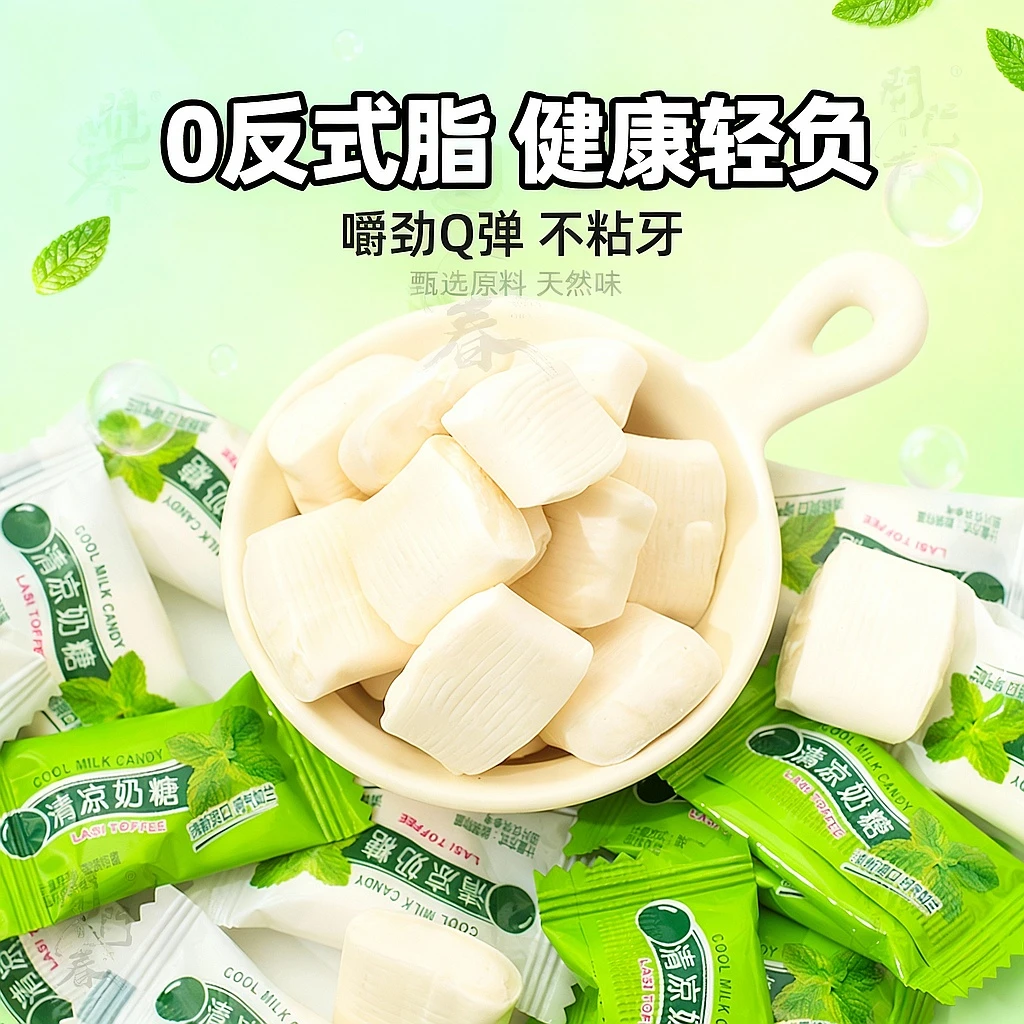 清凉奶糖薄荷味冰凉清爽奶片糖果软糖怀旧儿童零食大份量230g/袋