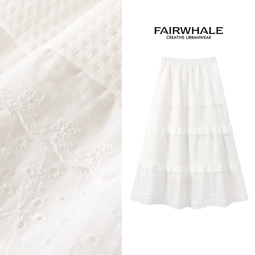 马克华菲女装白色半身裙女遮肉春季2025新款高腰温柔风蓬蓬蛋糕裙