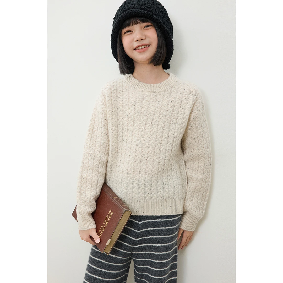 亲子男女童秋冬季新款百搭保暖圆领山羊绒针织毛衣T25130