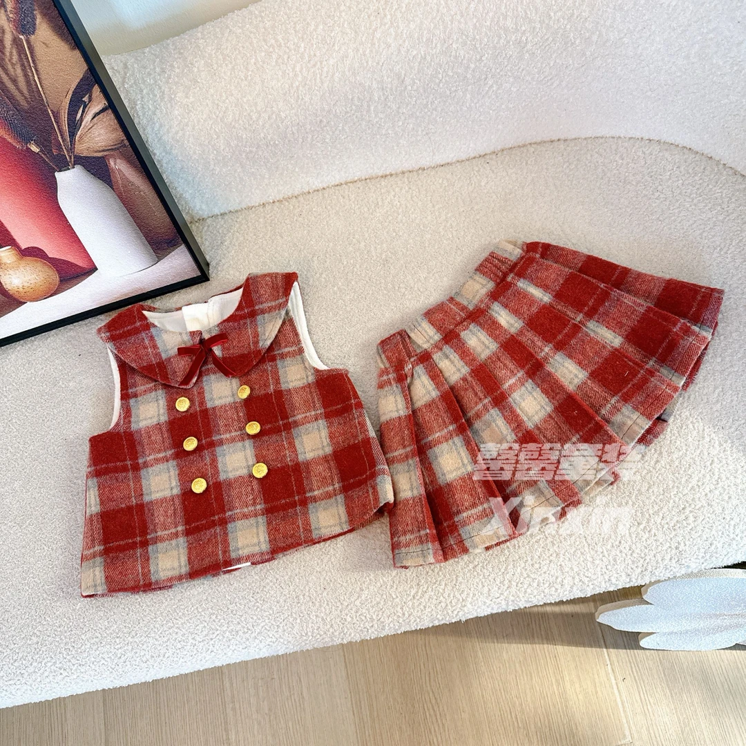 【喜欢你】2024冬季新韩版童装女童连衣裙套装名媛风4D009MIS4D078