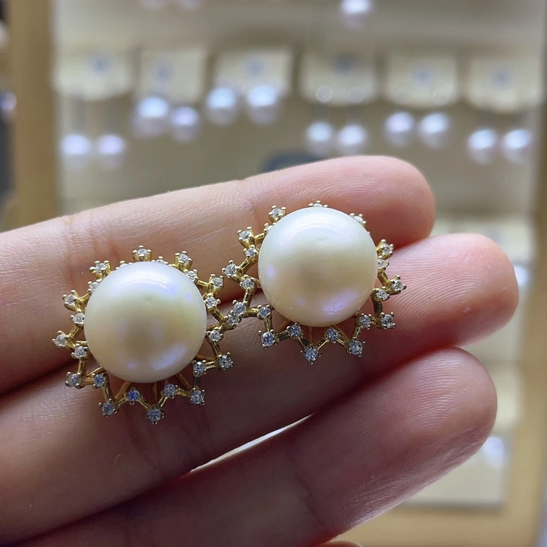 银S925镶嵌淡水珍珠耳饰