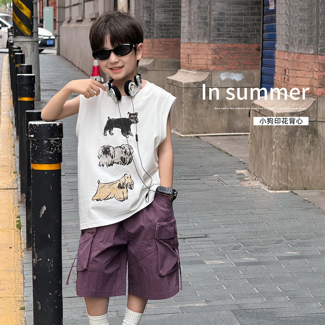 【现】AX5187棉小班童装儿童洋气小狗印花无袖男童夏季宽松儿童背心