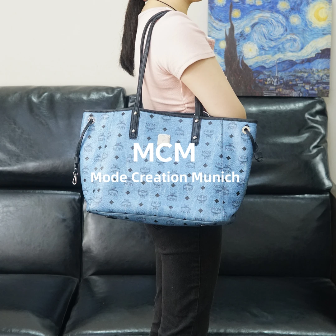 95新 MCM 牛仔蓝托特单肩包/YW05819078/9078