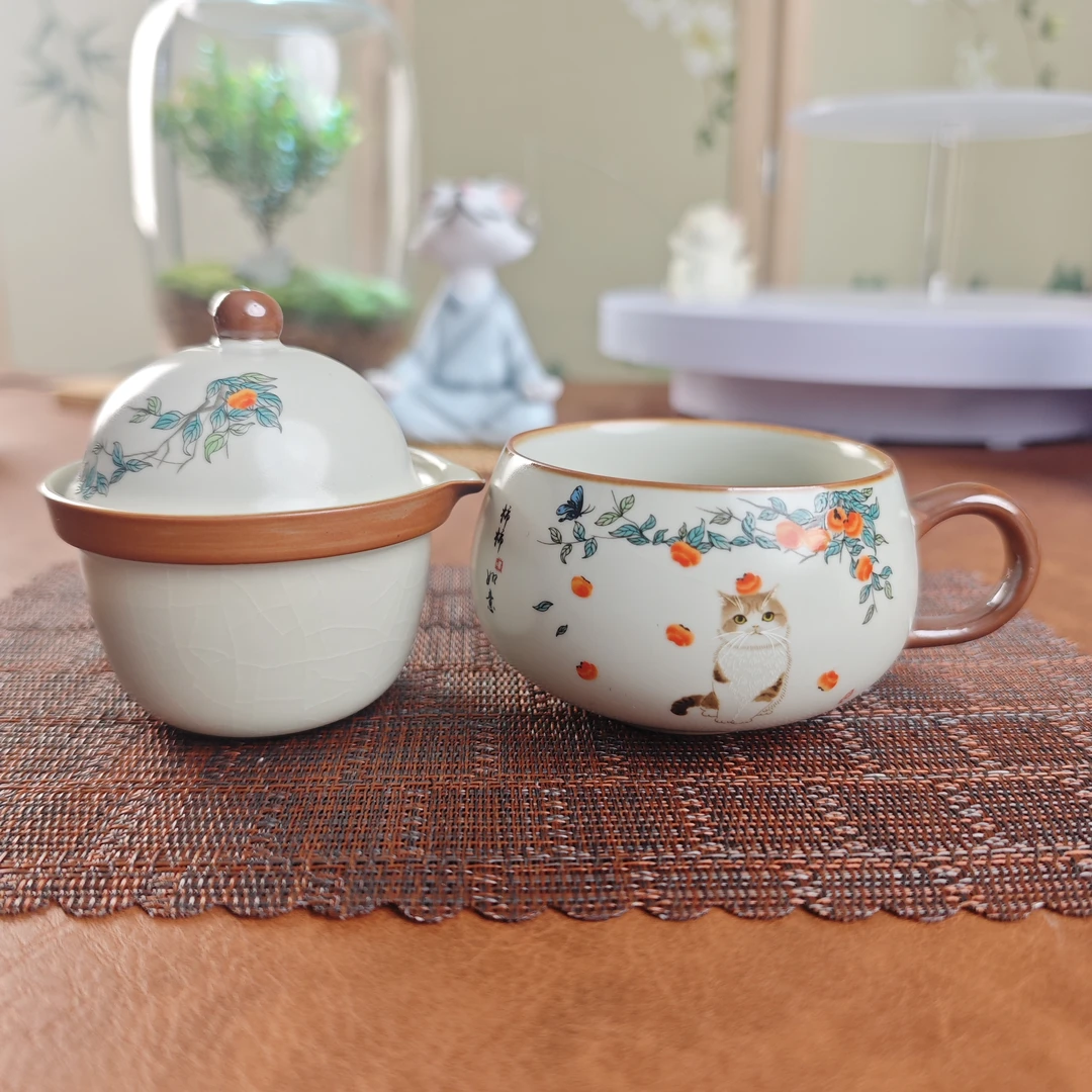 A008德化汝窑旅行装茶具套装新款国风茶壶便携式茶杯户外一壶一杯