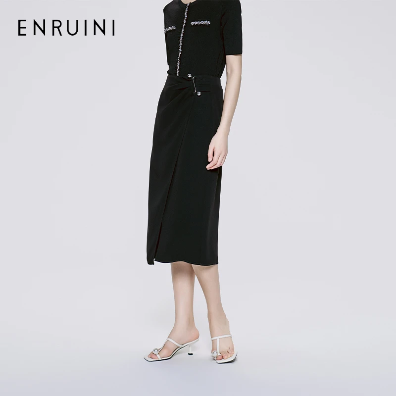 恩瑞妮25款夏常规款中长裙轻职风常规半身裙半裙显瘦ESXQ3B176