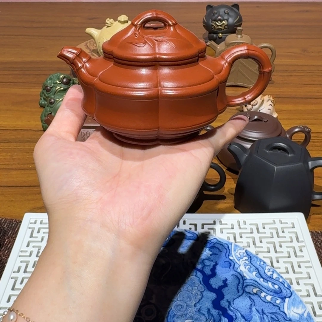 三***范茶壶紫砂筋纹竹鼓160cc