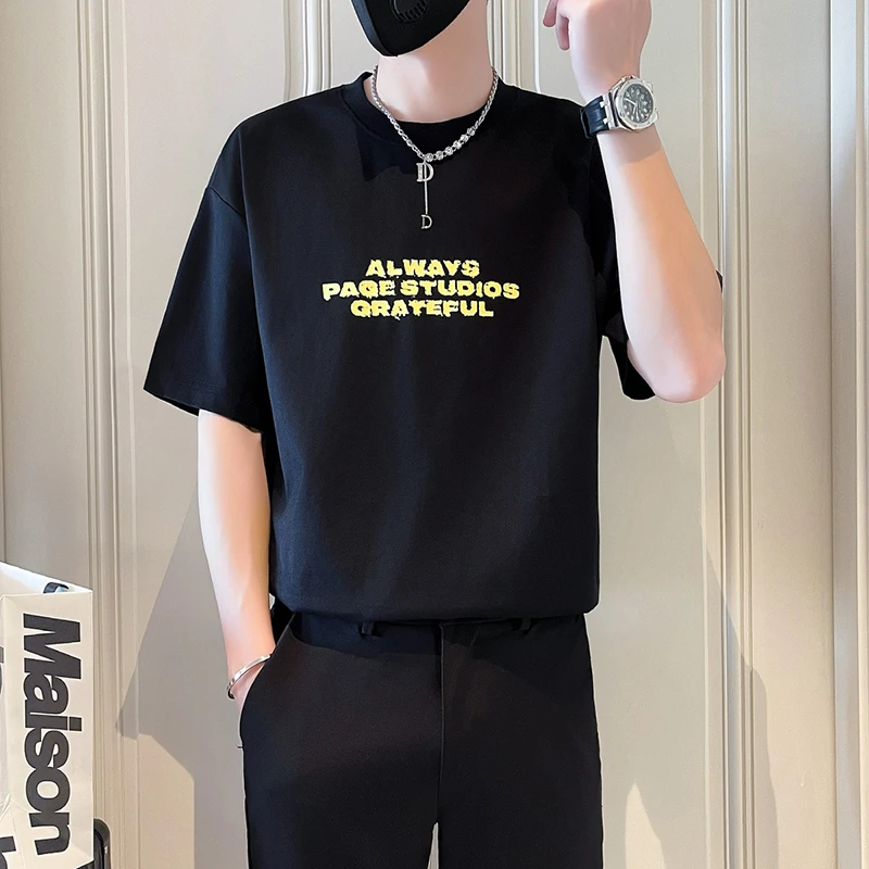 男士短袖t恤夏季ins潮牌痞帅圆领半袖2025新款休闲薄款半截袖体恤
