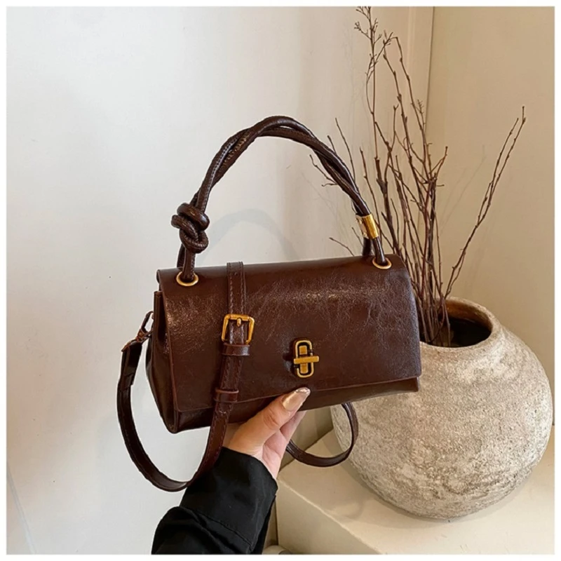 【琥珀铂金】防刮做旧耐磨纯色通勤风单肩包轻奢斜跨包简约手拎包包