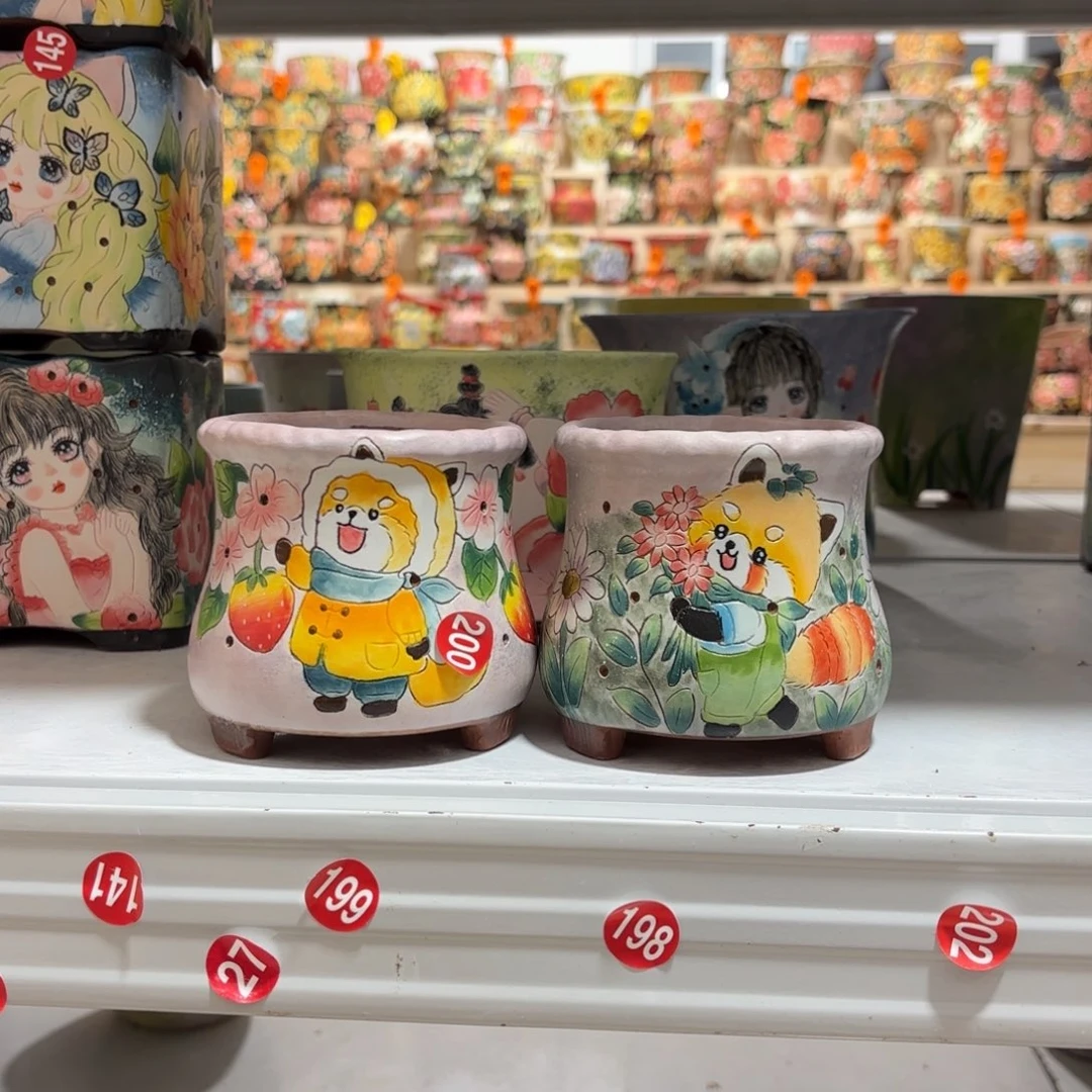 紫砂花盆景德镇手绘花盆陶瓷8/10