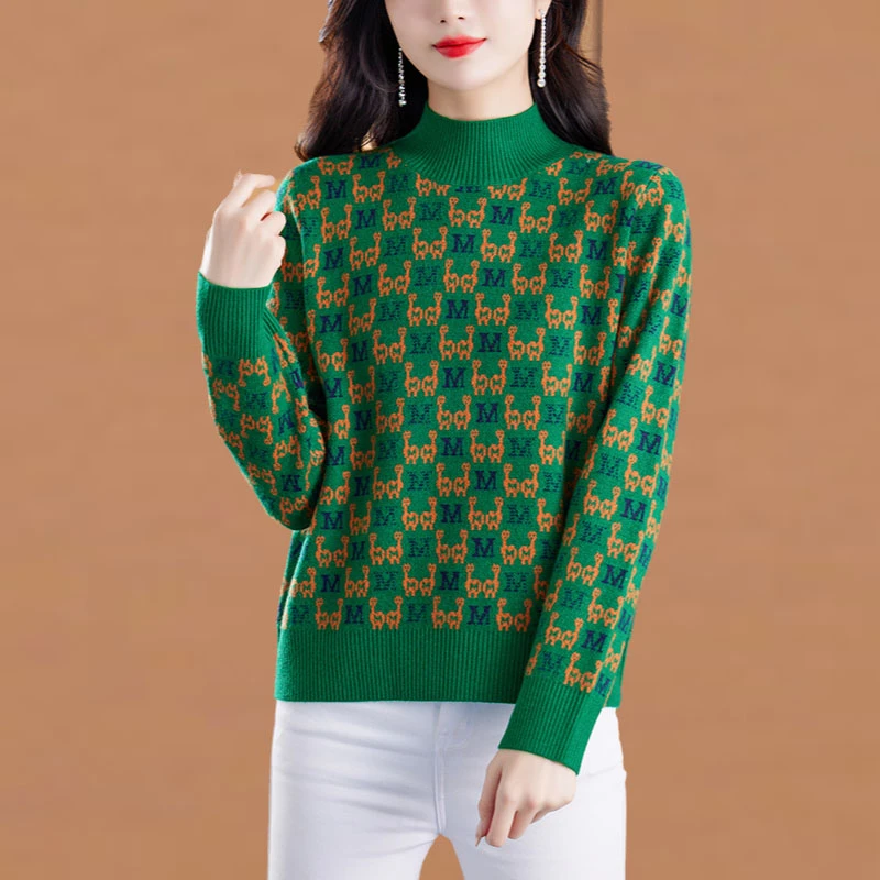 小个子短款毛衣女时尚洋气秋冬2025新款提花上衣半高领针织打底衫