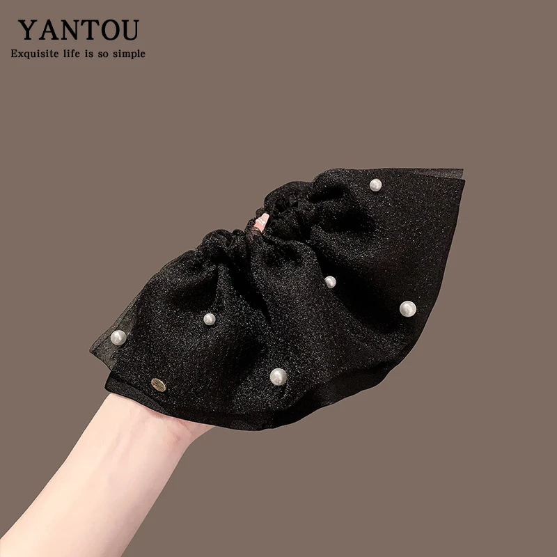 2025新款泡泡网纱珍珠抓夹女气质多大肠圈超大号后脑马尾发绳