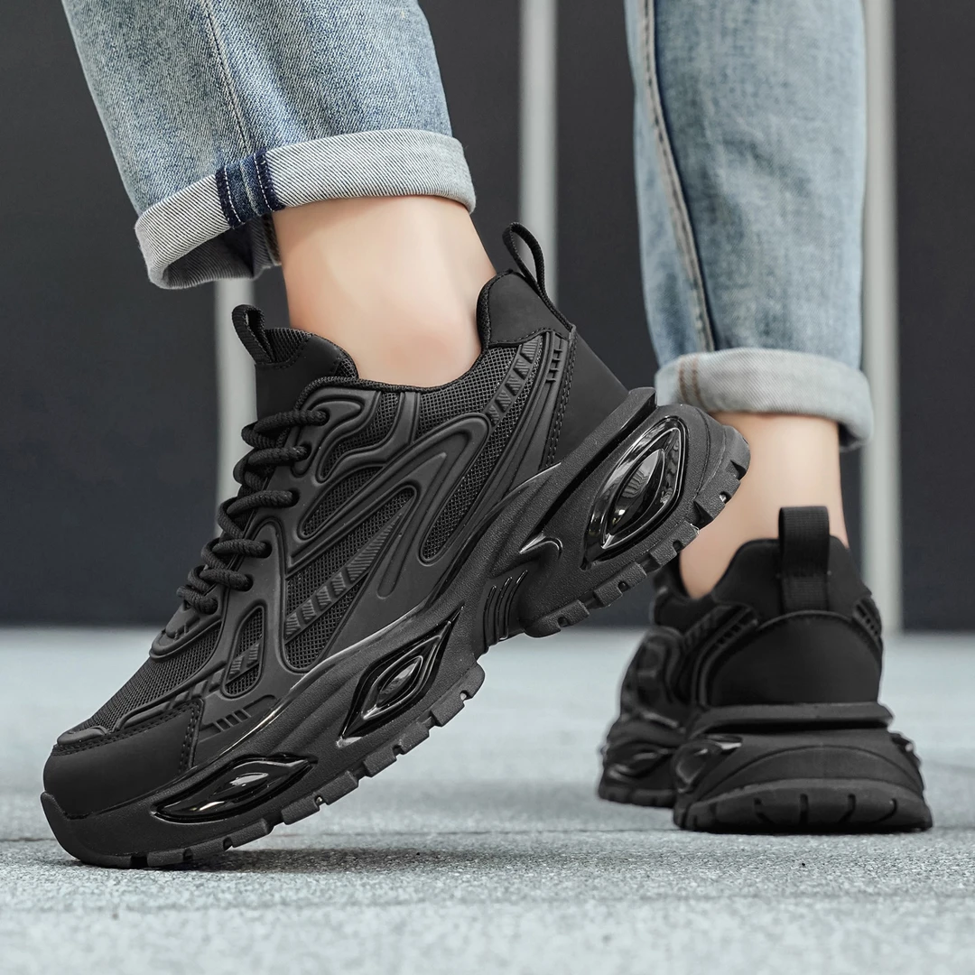 【2025爆款】男士秋季透气休闲潮流皮网面拼接时尚老爹鞋