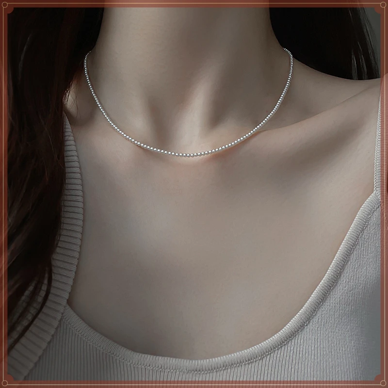 时尚正圆百搭冷纯白珍珠项链女秋冬气质轻奢磁吸扣毛衣链小众设计