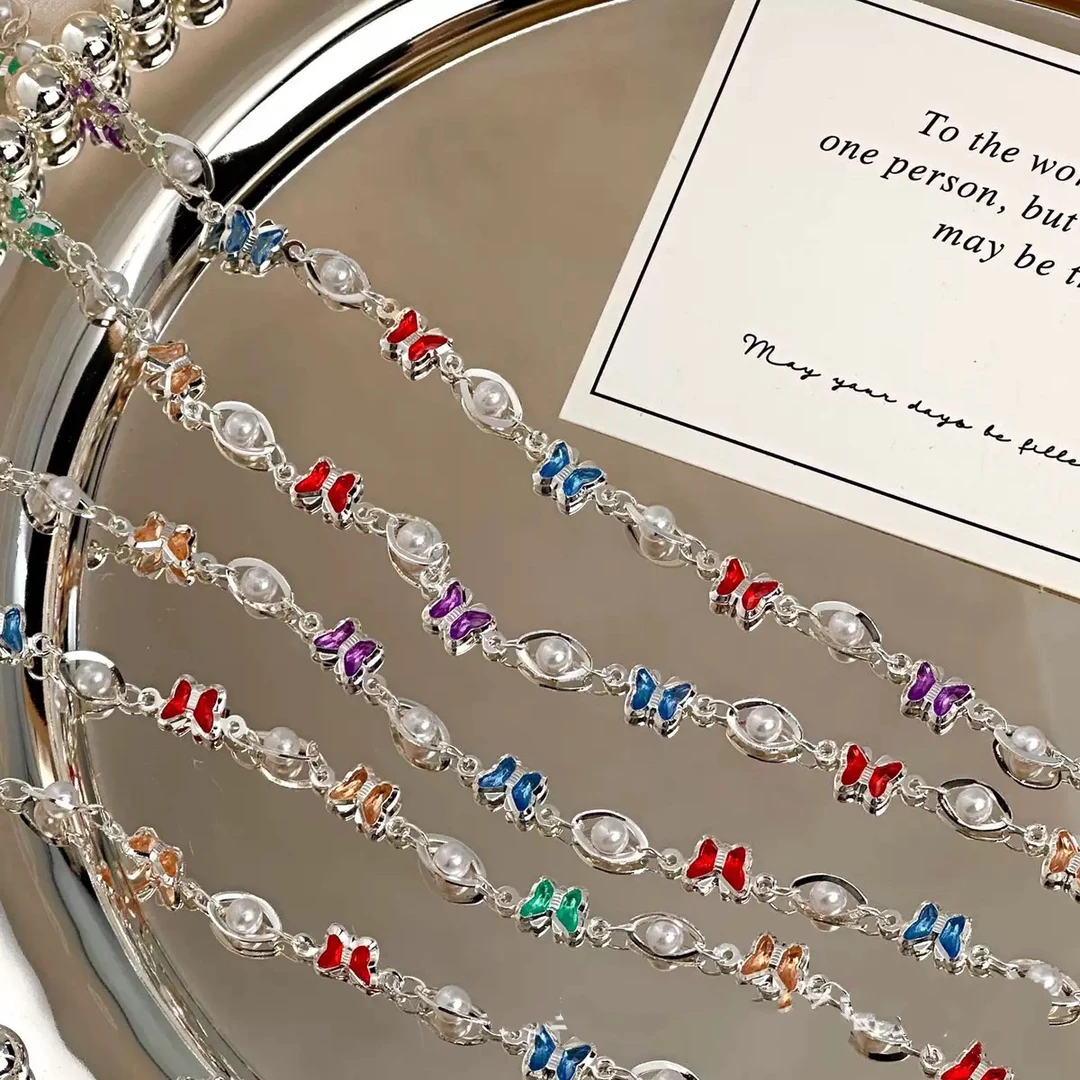 编号327 银底马眼珠珠彩色蝴蝶链条