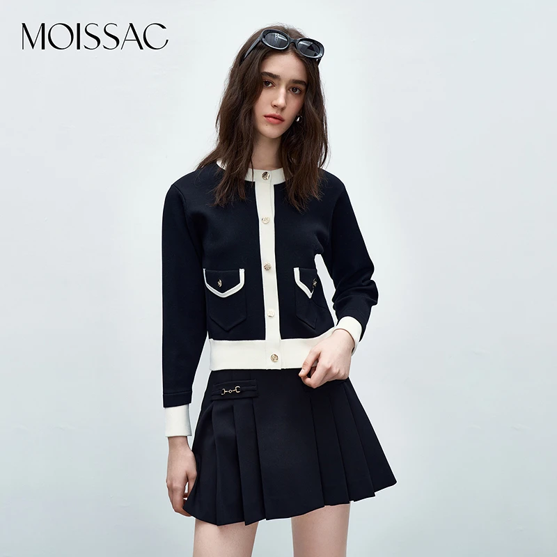 【KK专属】MOISSAC摩萨克秋法式香风经典黑白撞色开衫MWDQ30623