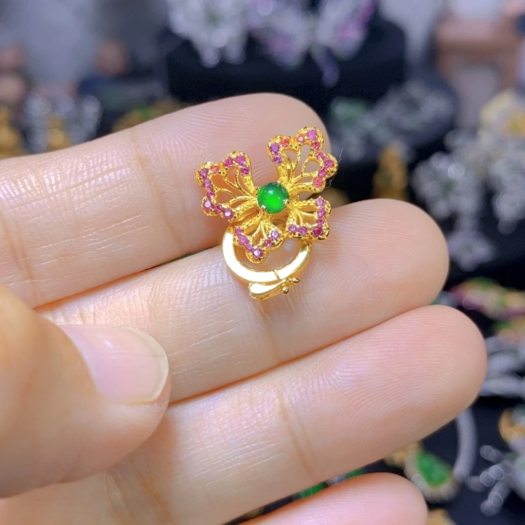 翡翠银S925镶嵌耳饰天然翡翠