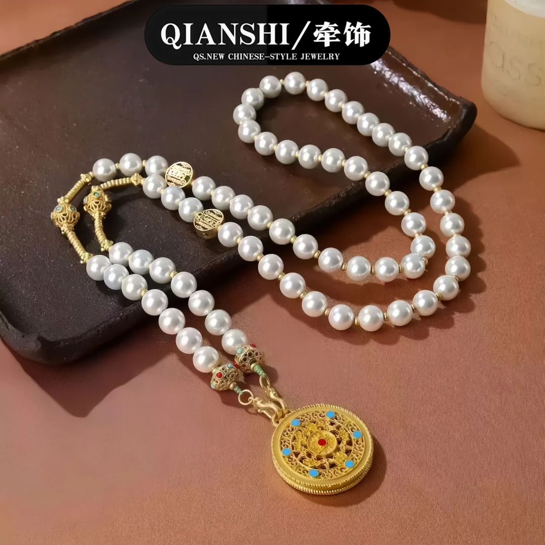 铜合金项链 五福吊坠-珍珠链气质时尚百搭女款q