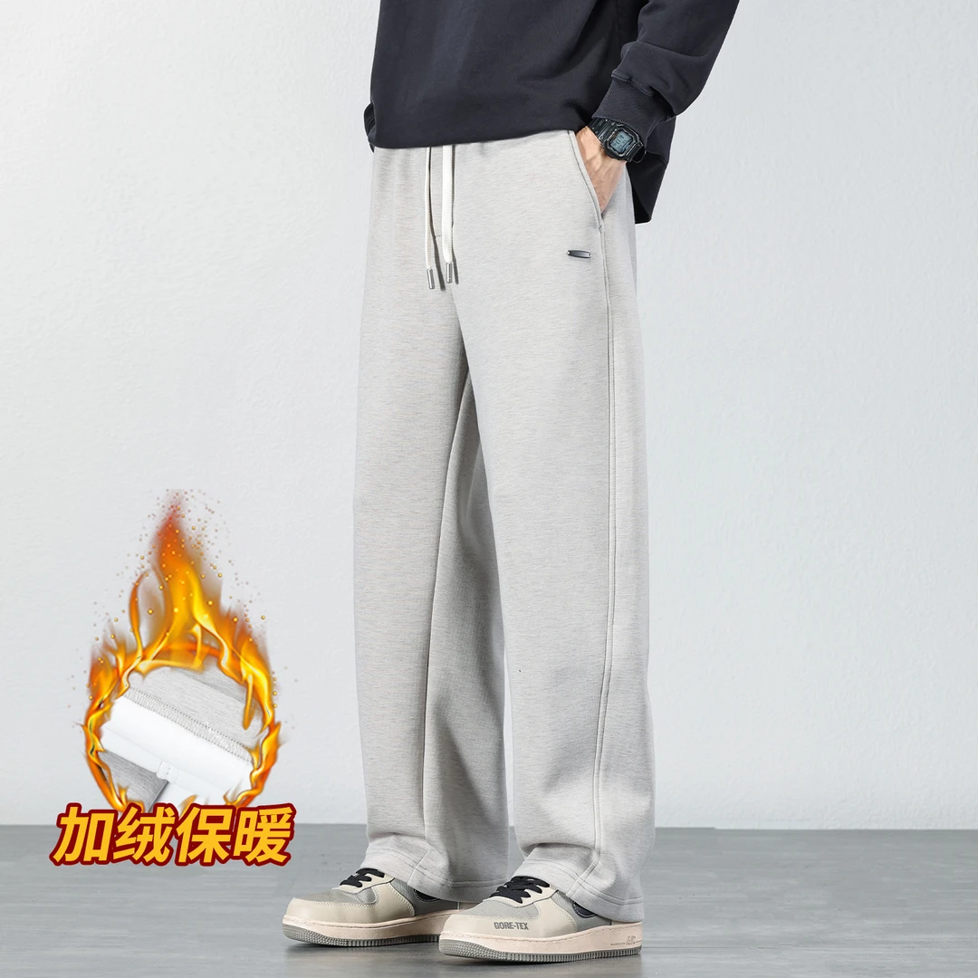 2025冬季加绒保暖羊毛休闲裤男士宽松运动卫裤时尚百搭通勤长裤潮