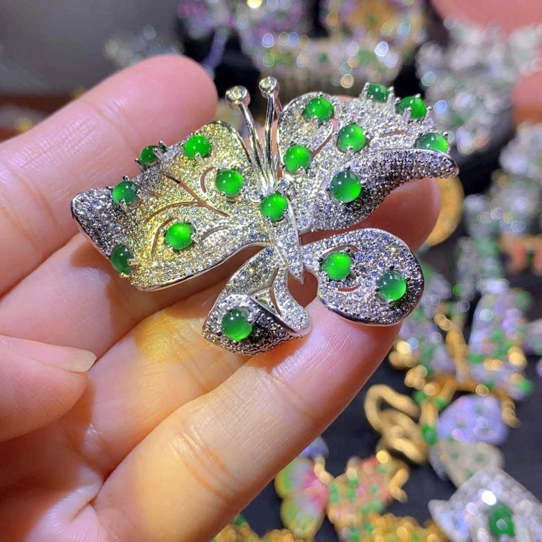 吊坠(不含链)银S925镶嵌翡翠