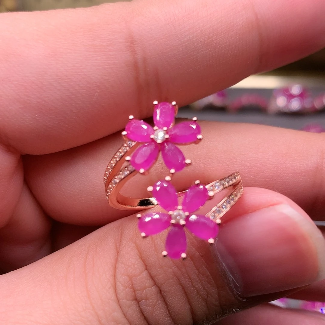 红宝石戒指银S925镶嵌