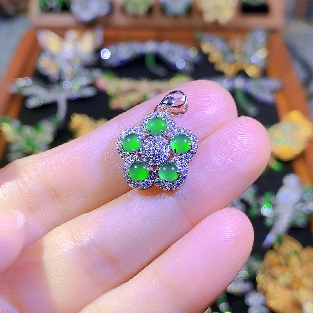 吊坠(不含链)银S925镶嵌翡翠