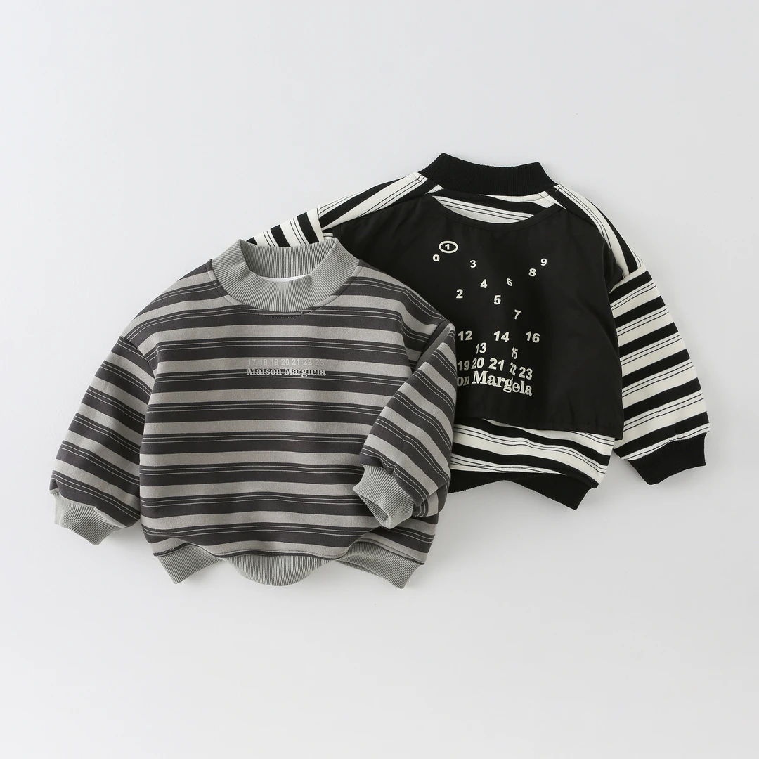 【七七】儿童卫衣冬季2024新款男童洋气条纹拼接长袖AS600