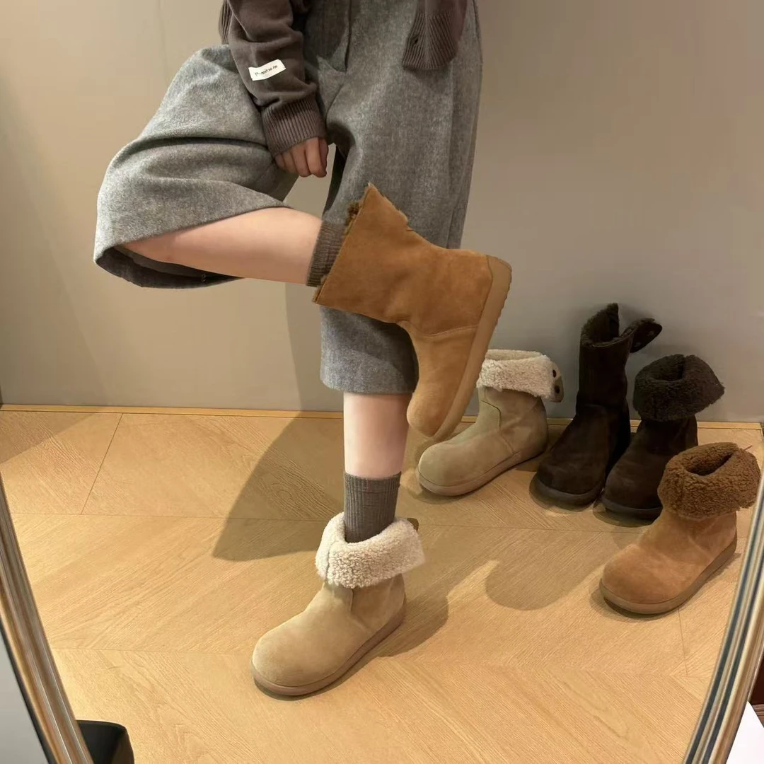 B-美丽专属~冬日小暖炉”芒果头小熊两穿棉靴雪地靴磨砂羊羔绒两穿