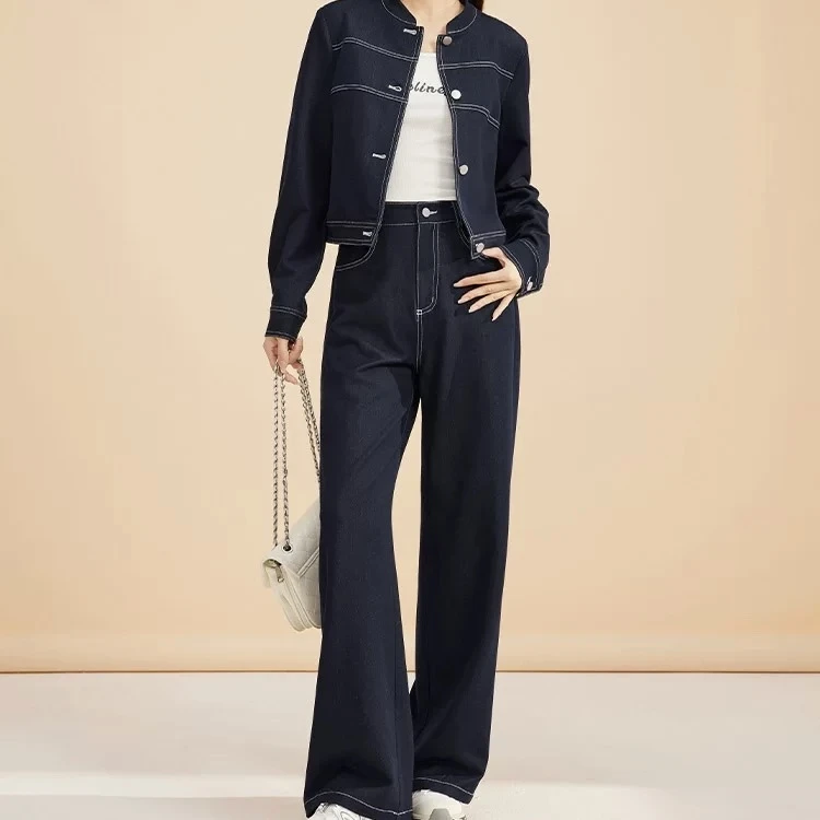 2025春季新款复古工装休闲风通勤气质牛仔套装  TGC015