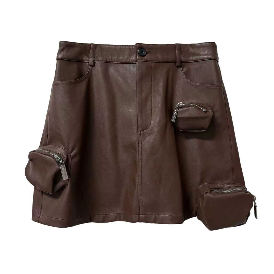 NONHUMAN立体显瘦皮半裙百搭网红半身裙气质高腰皮裙A字短裙秋冬