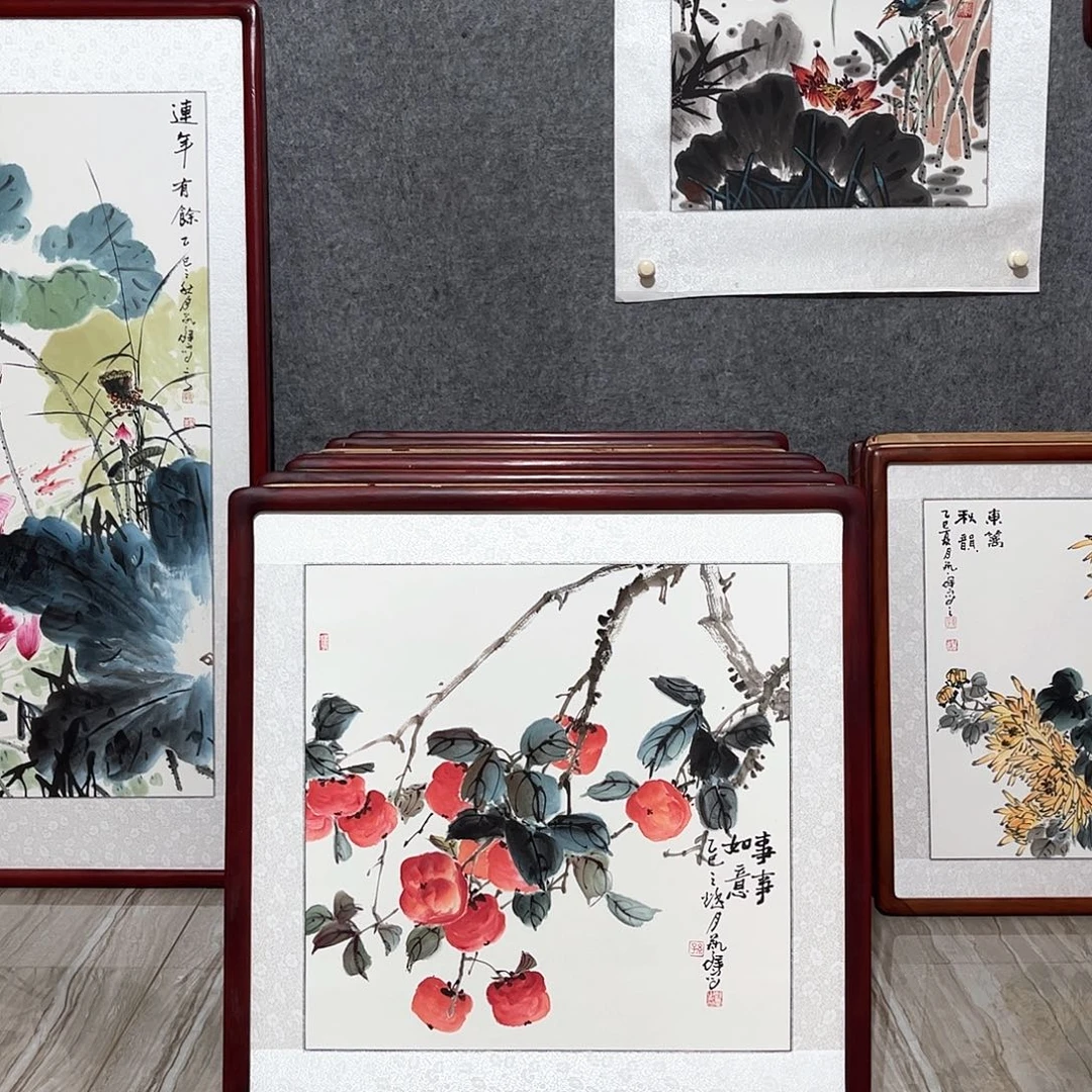 国画书画作品带框63.×63