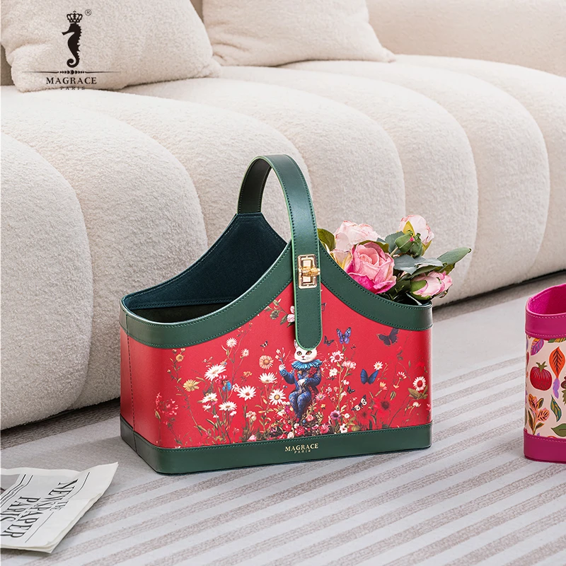 法国MAGRACE手提篮子皮革收纳篮卧室客厅脏衣篓家用法式收纳筐