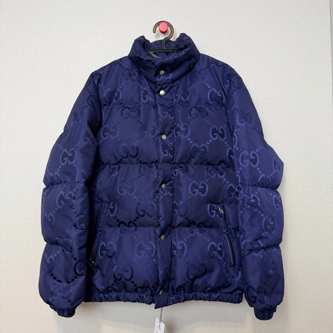 未使用 GUCCI/古驰 深蓝色满印羽绒服/46/编号12139