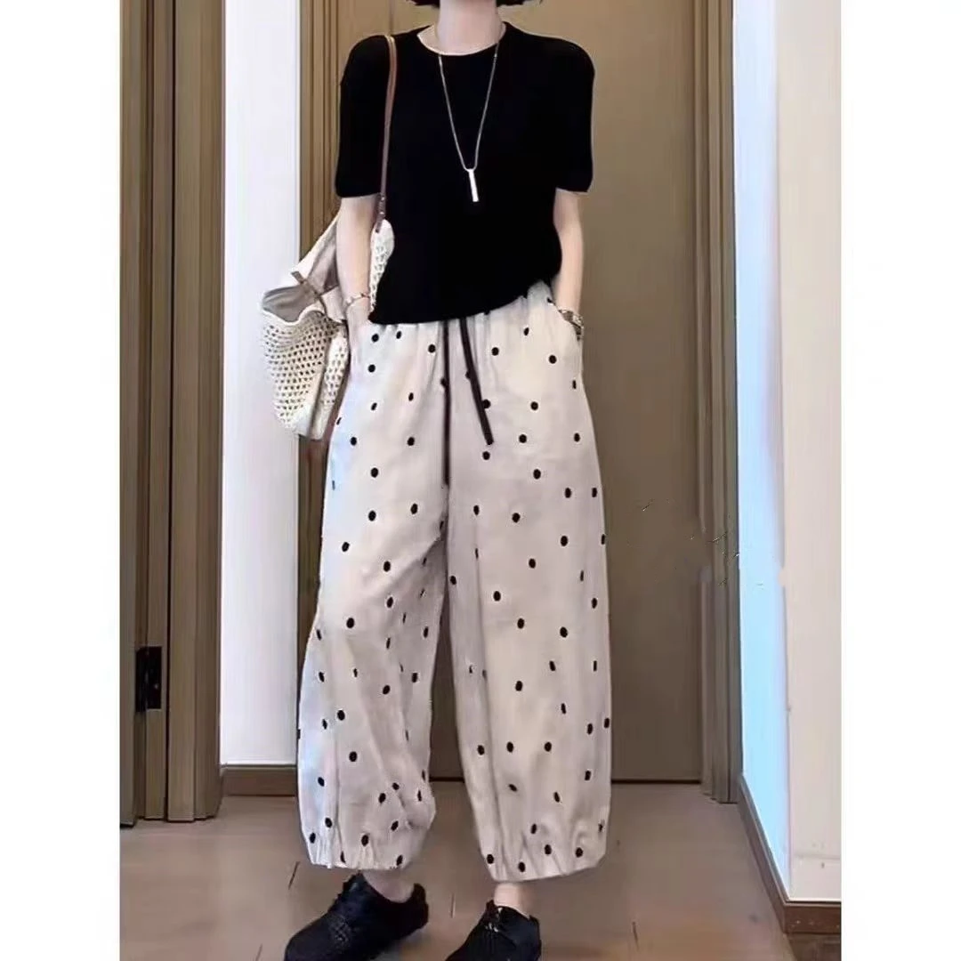 韩版点点九分束脚裤