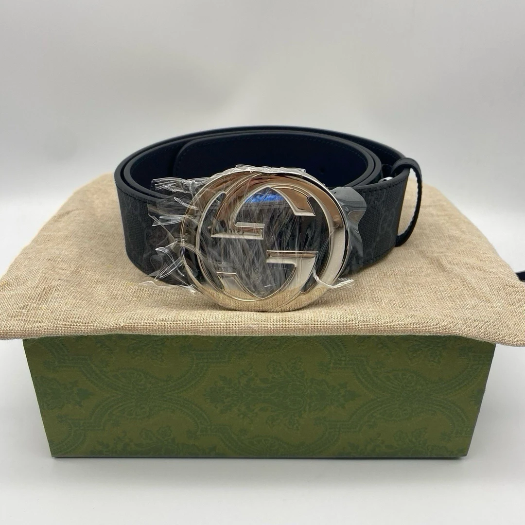 全新未使用 GUCCI/古驰 110码银扣黑花腰带11974850