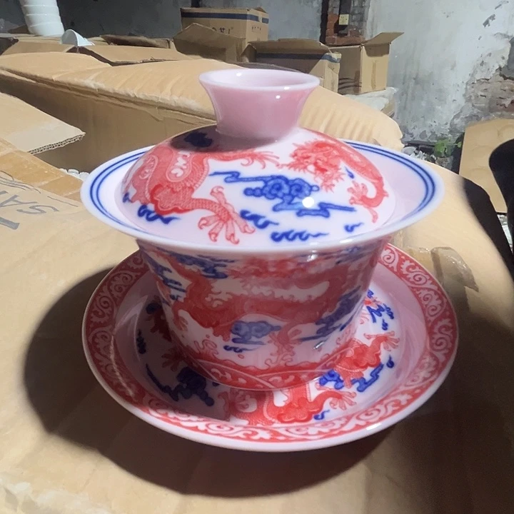 景德镇陶瓷红嘻嘻九龙盖碗